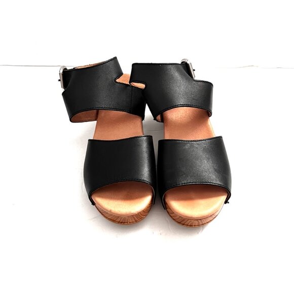 Dansko Minka Sandals Block Heel Ankle Strap Black Leather Clog - Picture 4 of 9